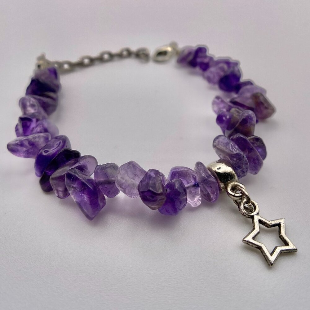 Handmade Adjustable Amethyst Bracelet with Charm